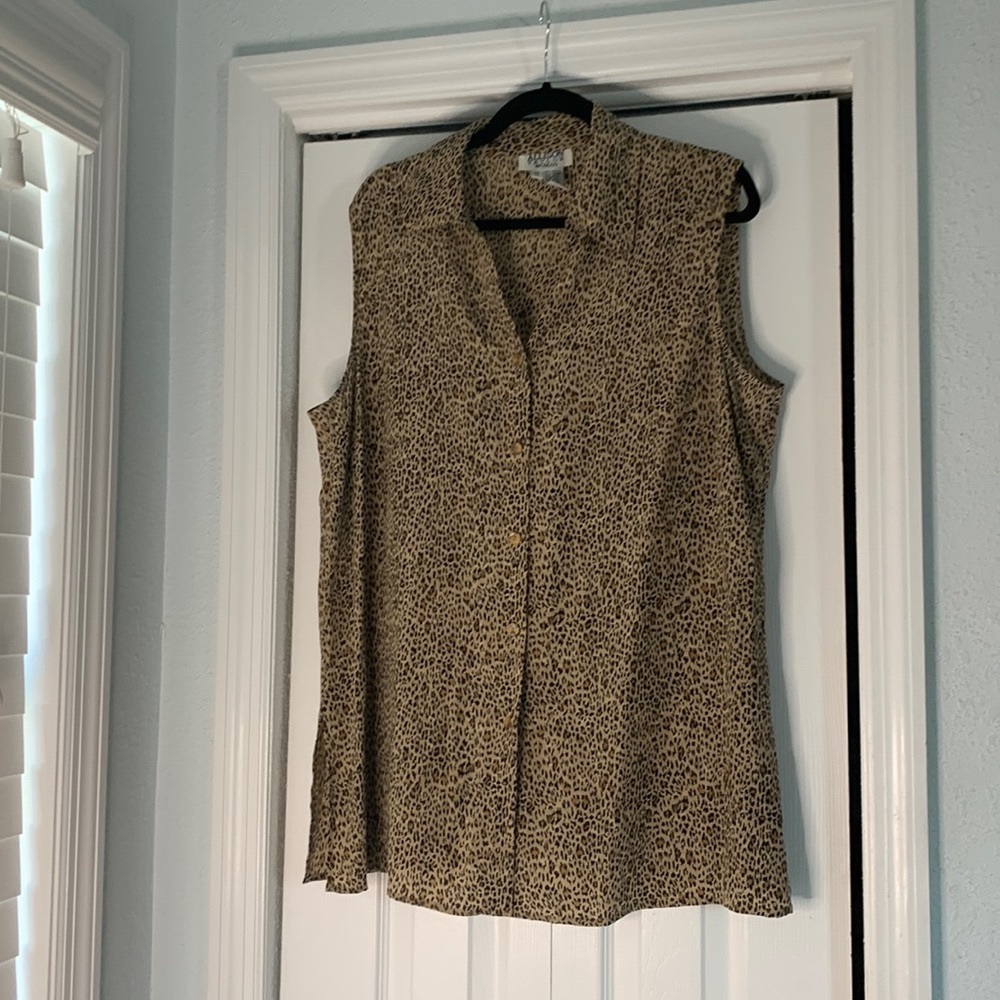 Allison Taylor 100% Silk Leopard Print Tank Top Blouse